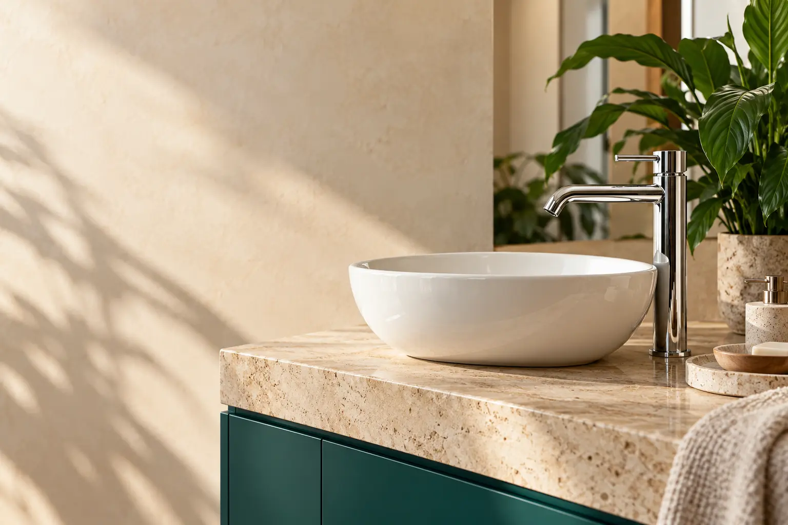 Chrome mixer and basin in a considered bathroom